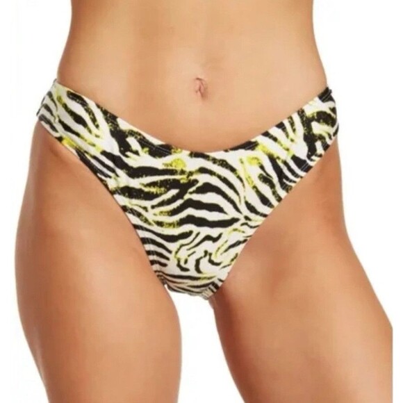 Kendall & Kylie Cheeky O-Ring Bikini Bottom In Acid Zebra Sz XL New - Picture 1 of 9